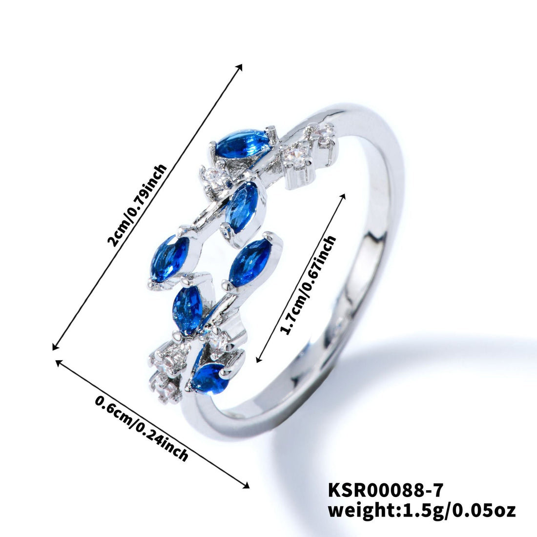 Bohemian Leaf Ring with Zircon Inlay, Nature-Inspired Jewelry