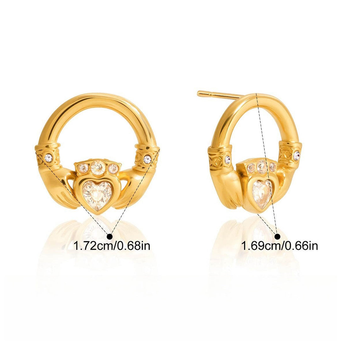 18K Gold-Plated Friendship Hand Stud Earrings with Cubic Zirconia