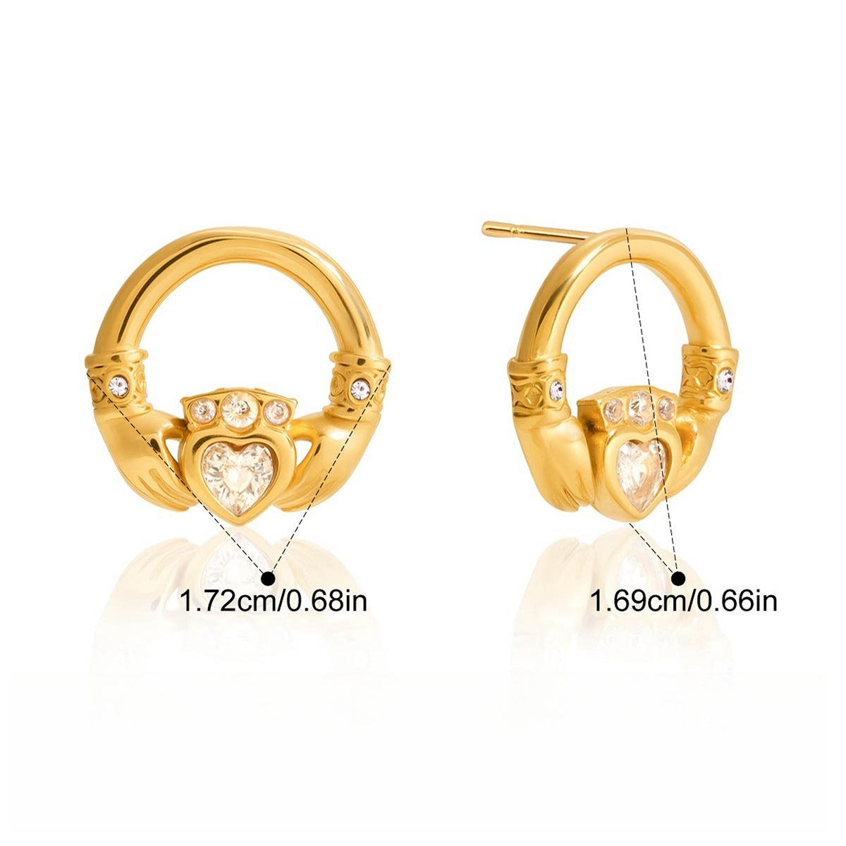 18K Gold-Plated Friendship Hand Stud Earrings with Cubic Zirconia