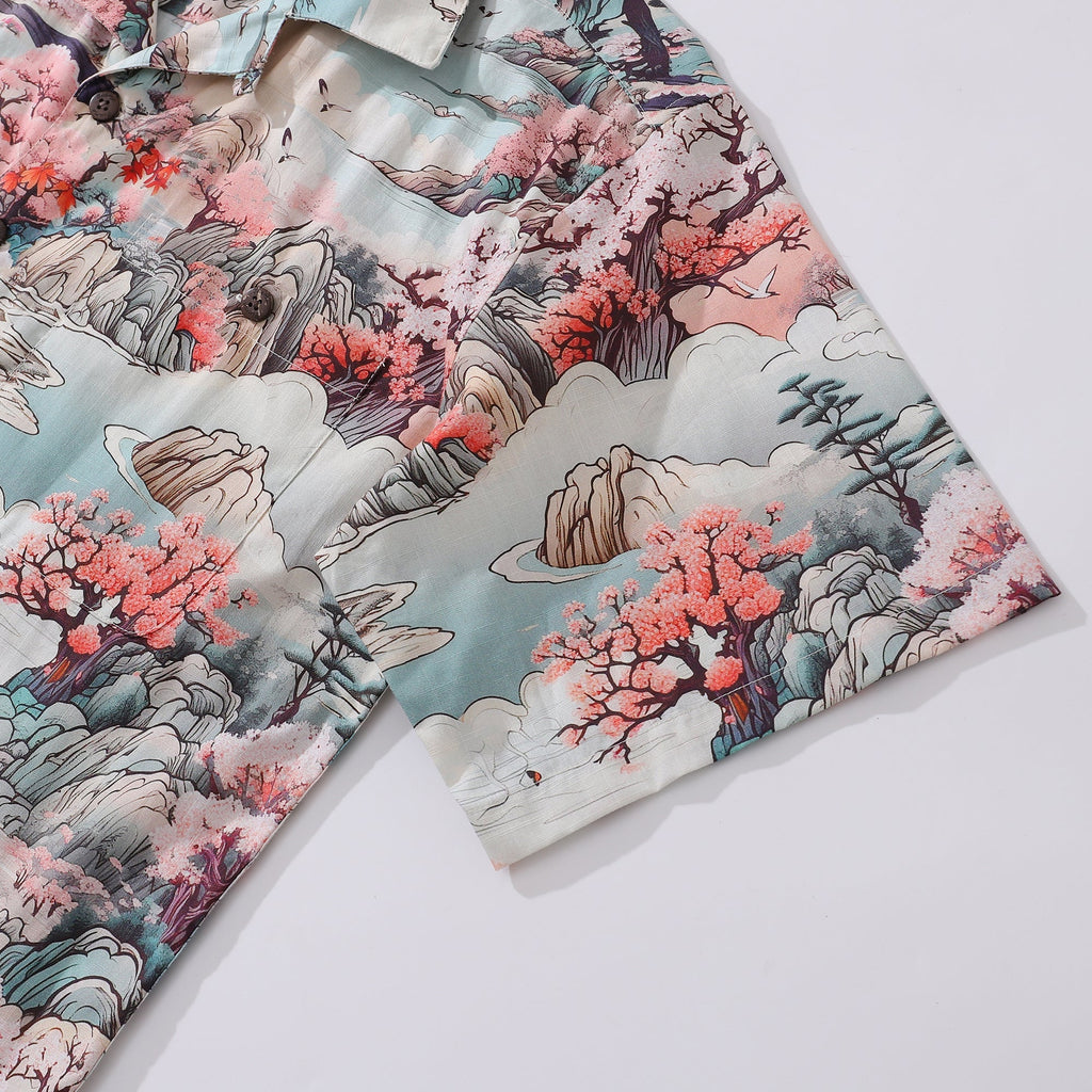 Wonderland Print Short Sleeve Hawaiian Camp Collar Shirt