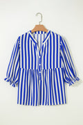 Stripe Balloon Sleeve Loose Button-Up Shirt