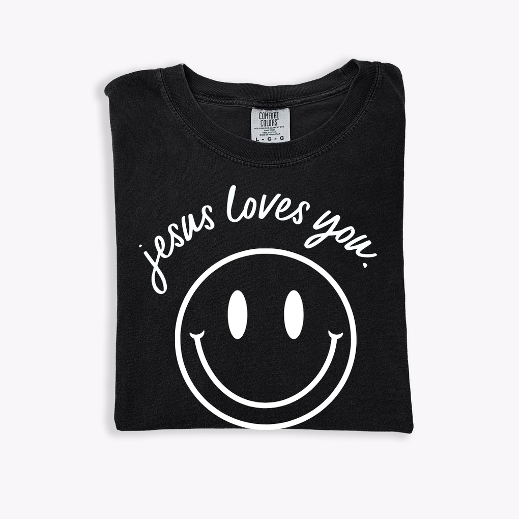 Jesus Loves You Smiley Graphic Tee Unisex Relaxed Fit Cotton Shirt