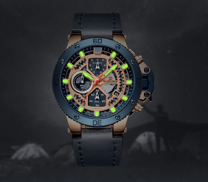 Men's Waterproof Casual Chronograph Watch with Leather Strap