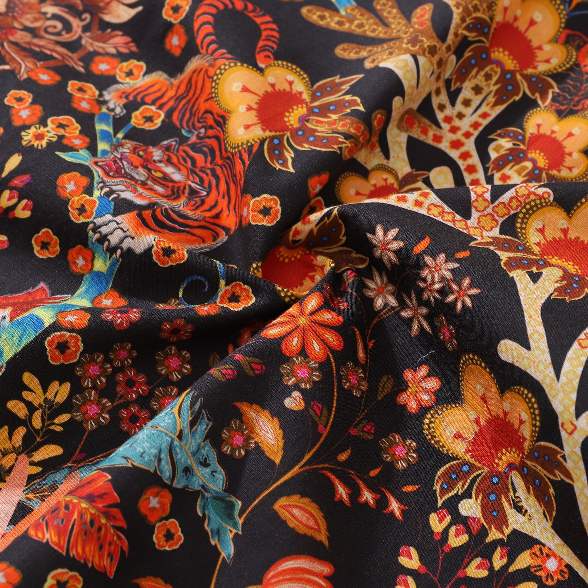 Men's Blazing Tiger Print Hawaiian Camp Collar Shirt