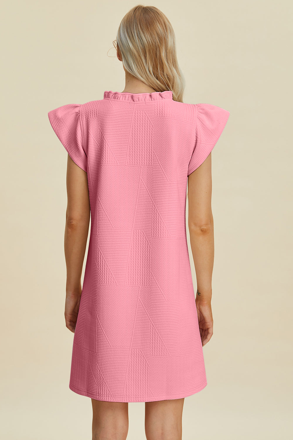 Ruffled V-Neck Cap Sleeve Dress in Elegant Style