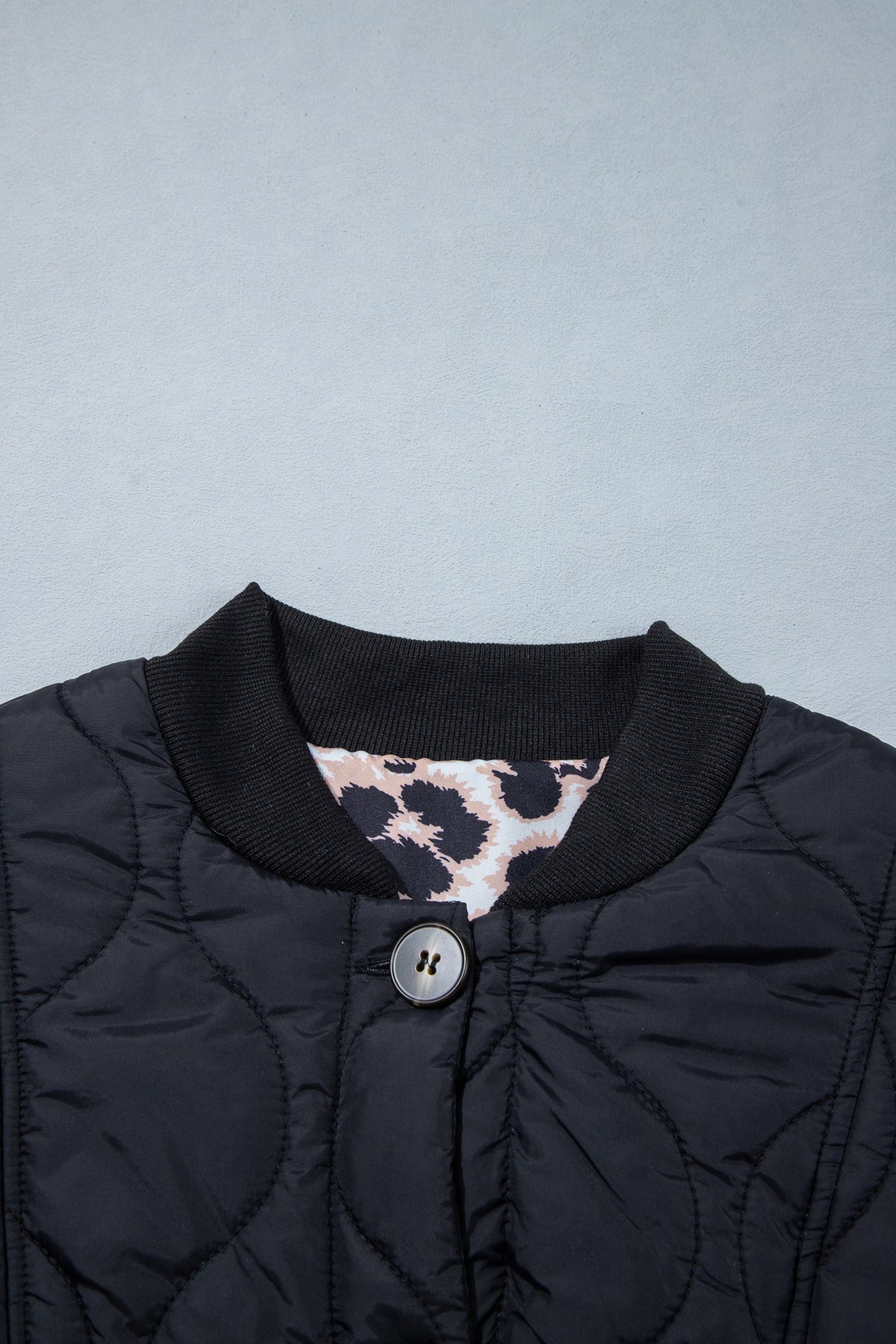 Leopard Cuff Quilted Button Down Puffer Jacket