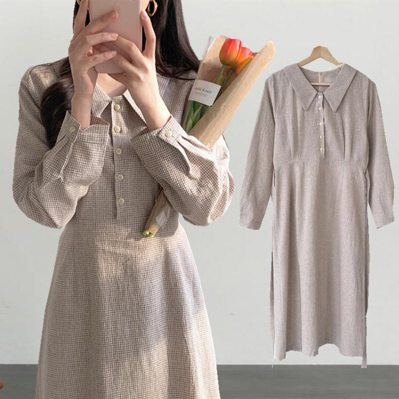 2020 Korean Style Long Sleeve Checkered Dress