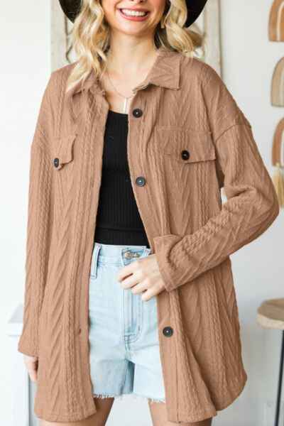 Retro Camel Drop Shoulder Button-Up Jacket for Women
