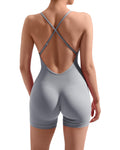 MOOSLOVER Women Strappy Backless Jumpsuits Tummy Control Bodycon Yoga Romper One Piece Workout Jumpsuit Shorts(XL#1 Grey)