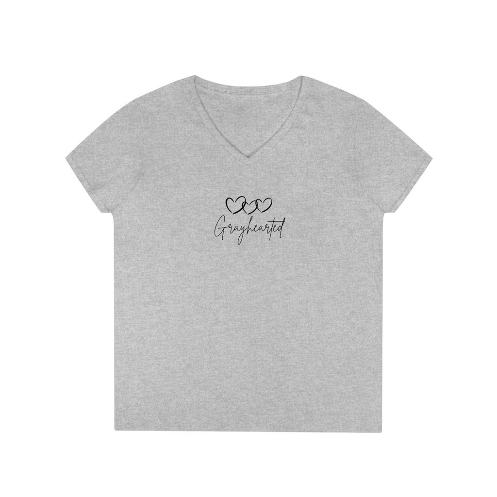 Women's V-Neck Cotton T-Shirt with 3 Hearts Print