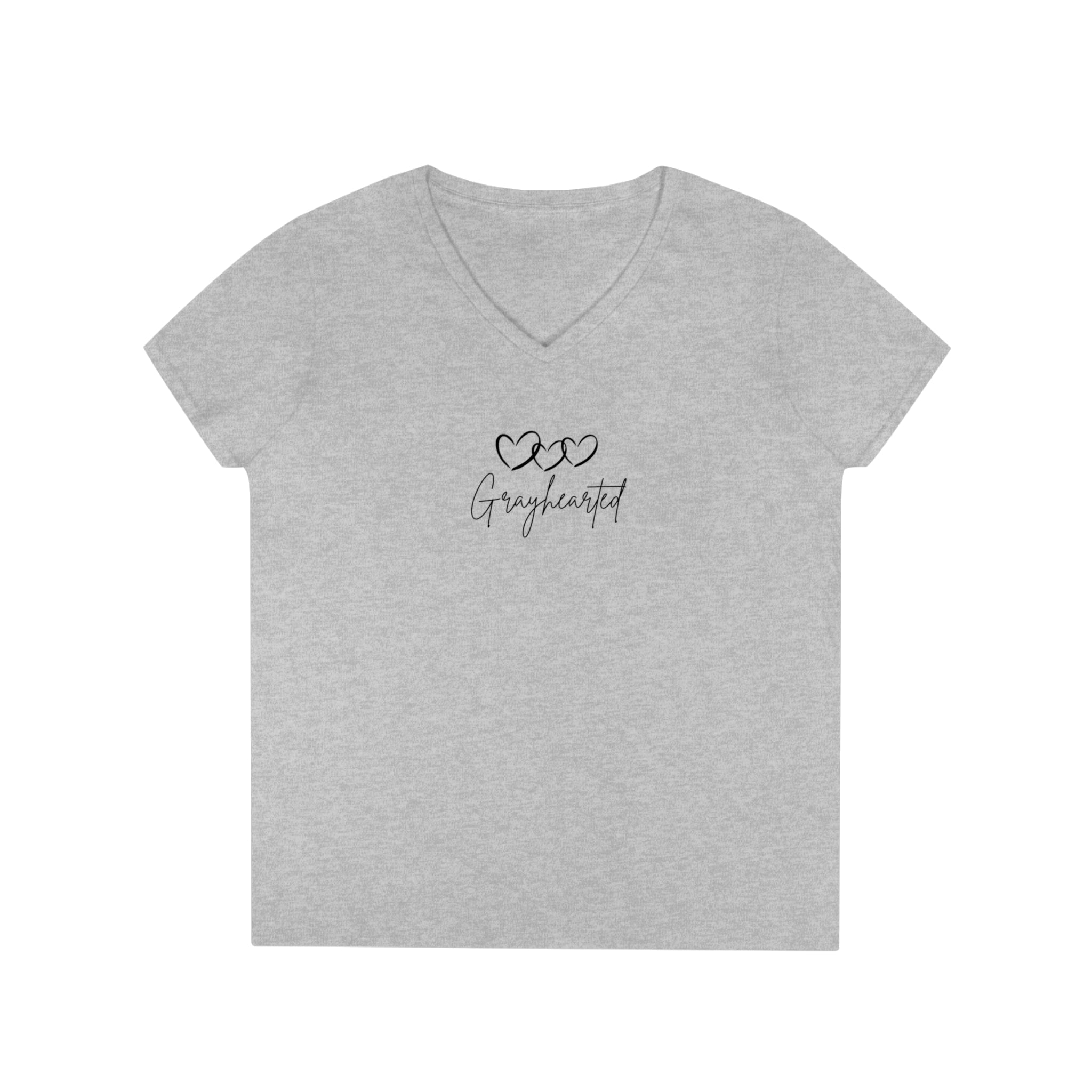 Women's V-Neck Cotton T-Shirt with 3 Hearts Print