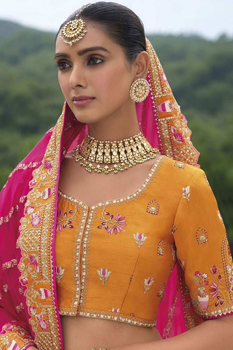 Orange Khatli Work Readymade Bridal Lehenga Choli for Wedding
