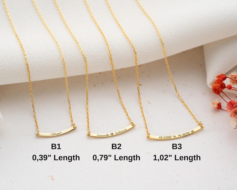 Minimalist Curved Bar Name Necklace Personalized Custom Jewelry