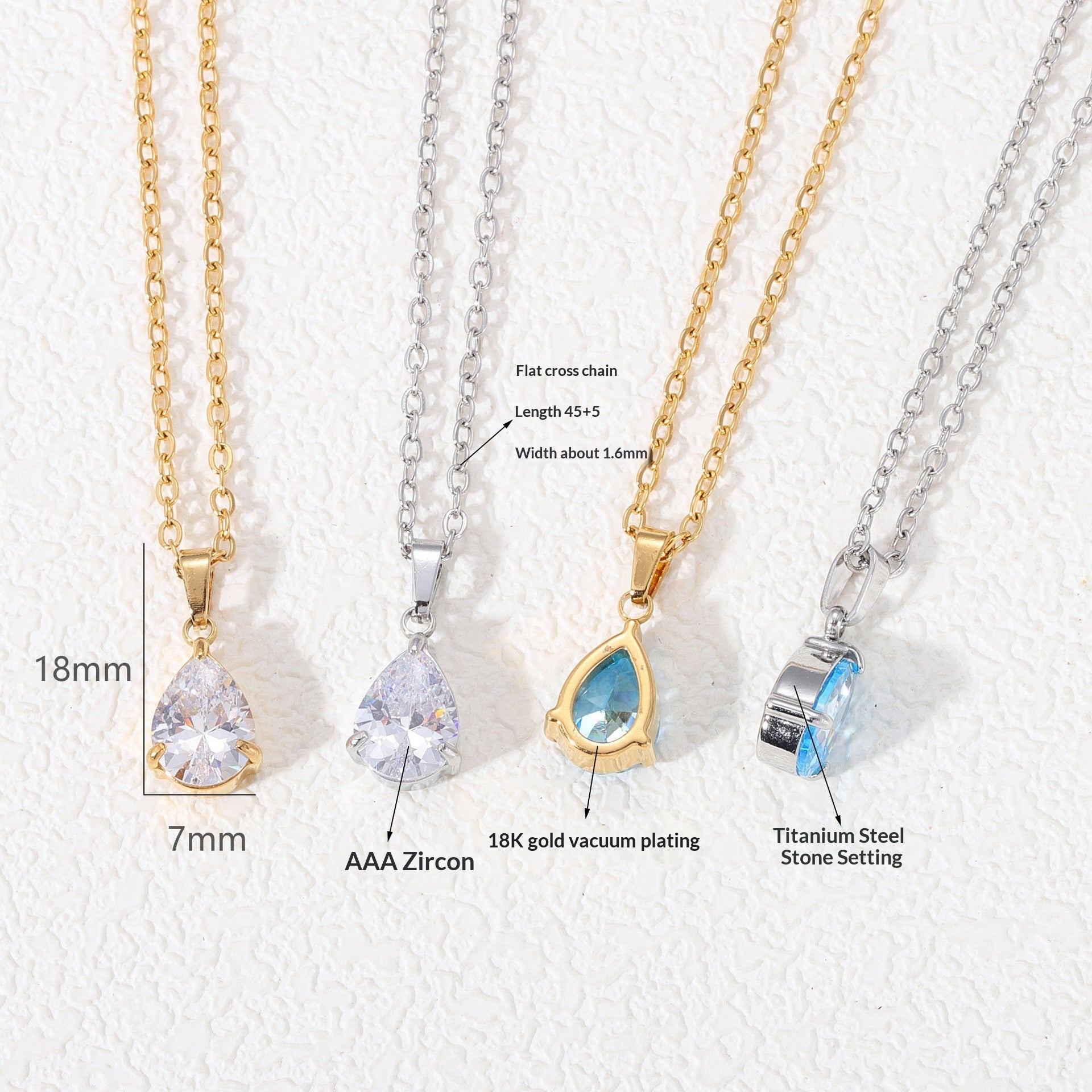 3A Water Drop Zircon Small Pendant Solitaire Pear-Shaped Zircon Womens Clavicle Chain