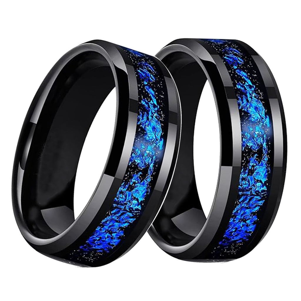 Tungsten Steel Blue Meteor Couple’s Ring 8mm Width