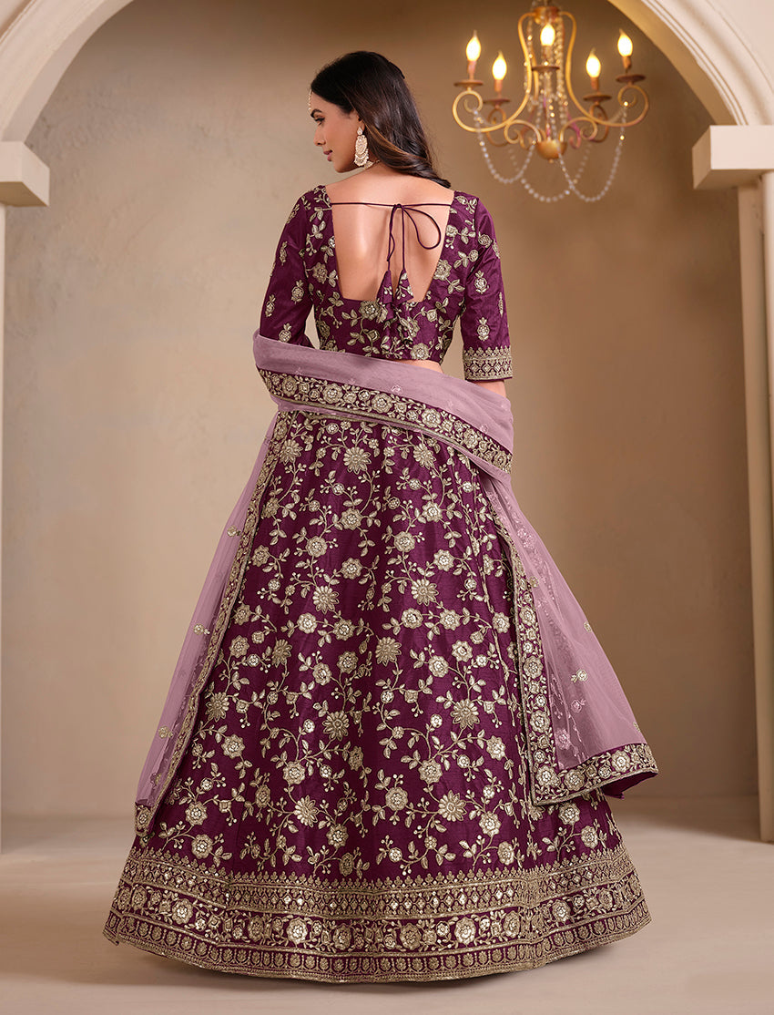 Wine Embroidered Art Silk Designer Lehenga Choli