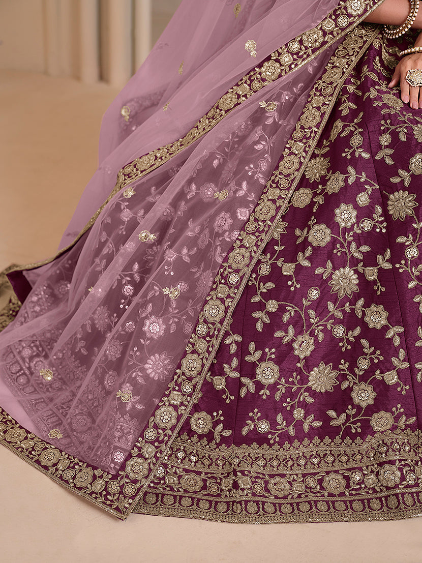 Wine Embroidered Art Silk Designer Lehenga Choli