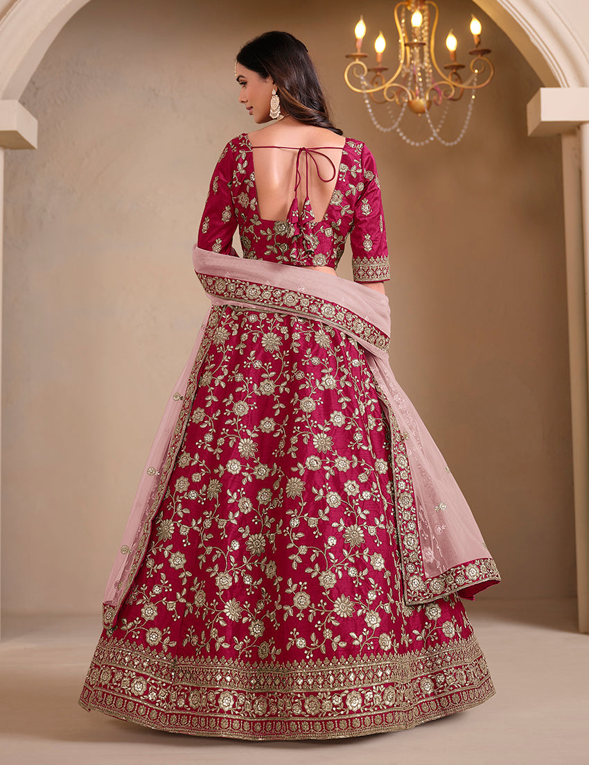 Magenta Embroidered Art Silk Designer Lehenga Choli