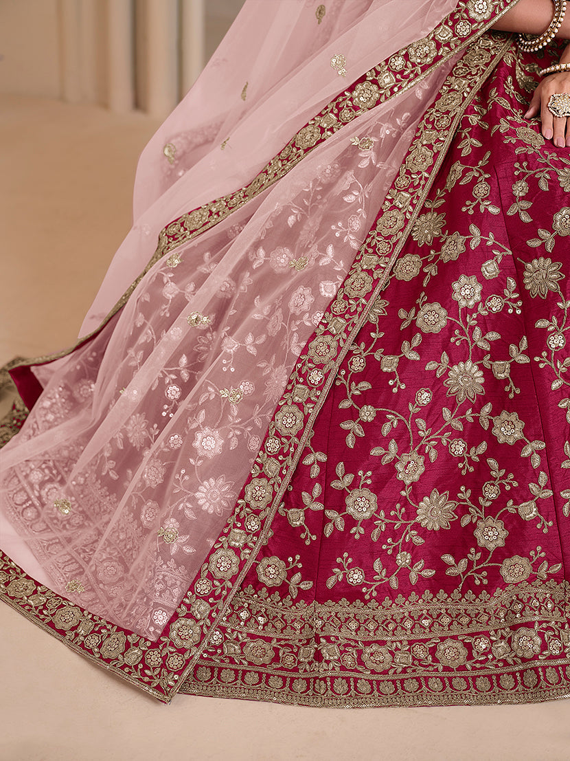 Magenta Embroidered Art Silk Designer Lehenga Choli