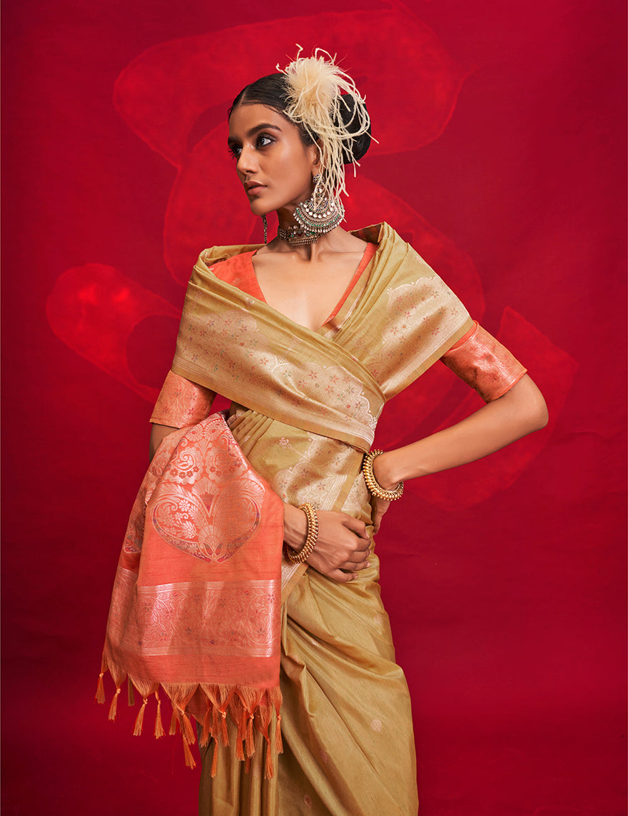 Beige Silk Weaving Saree for a Traditional Classic Look
