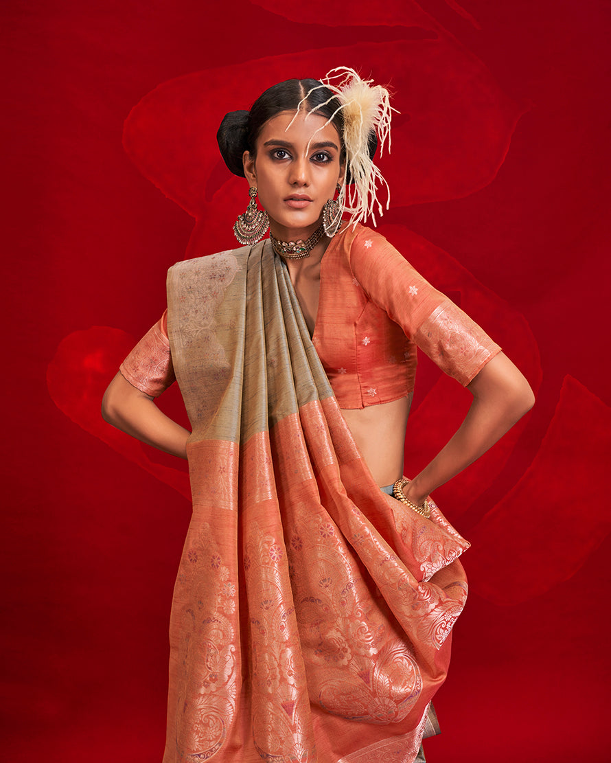 Gray Silk Traditional Saree with Weaving for a Classic Look
