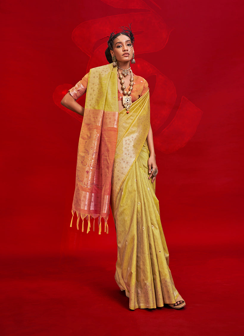 Mustard Weaving Silk Traditional Saree for Classic Style