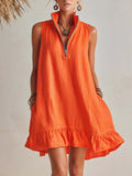 Women's Casual Sleeveless Half-Zip Mini Dress with Ruffle Hem - Image 9