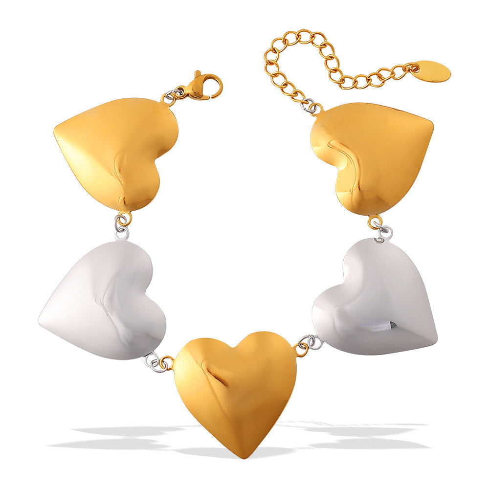 European And American Fashion Light Luxury Contrast Color Heart Bracelet, Non-Fading, Versatile Eye-Catching Hand Jewelry For Women