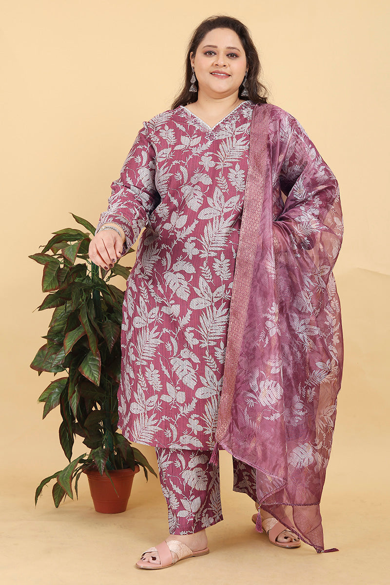 Pink lichi viscose pant style salwar suit with detailed handwork and floral prints