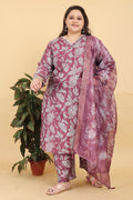 Pink lichi viscose pant style salwar suit with detailed handwork and floral prints