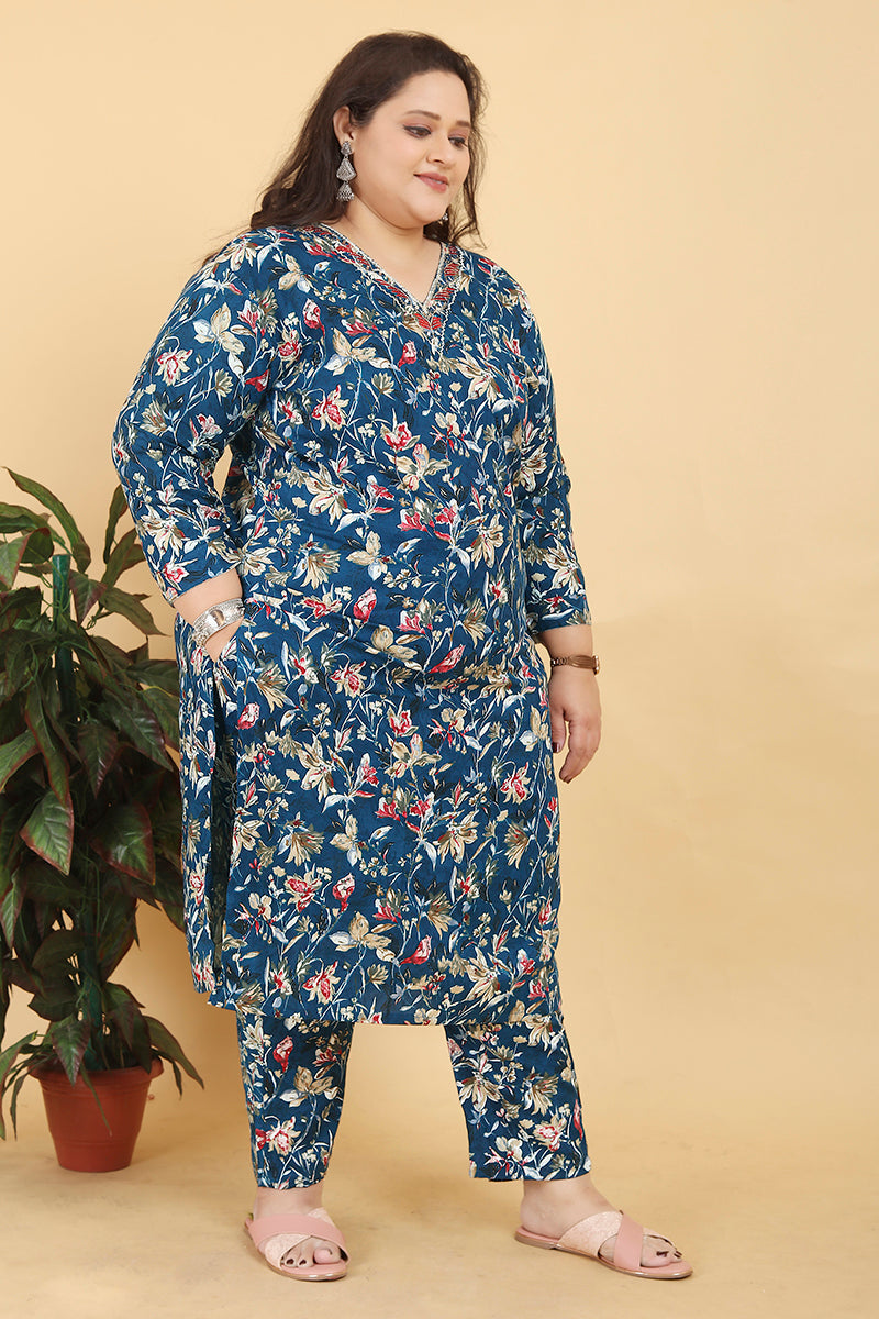 Blue Lichi Viscose Hand Work Classic Salwar Suit