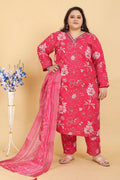 Pink premium rayon pant-style salwar suit with floral hand work