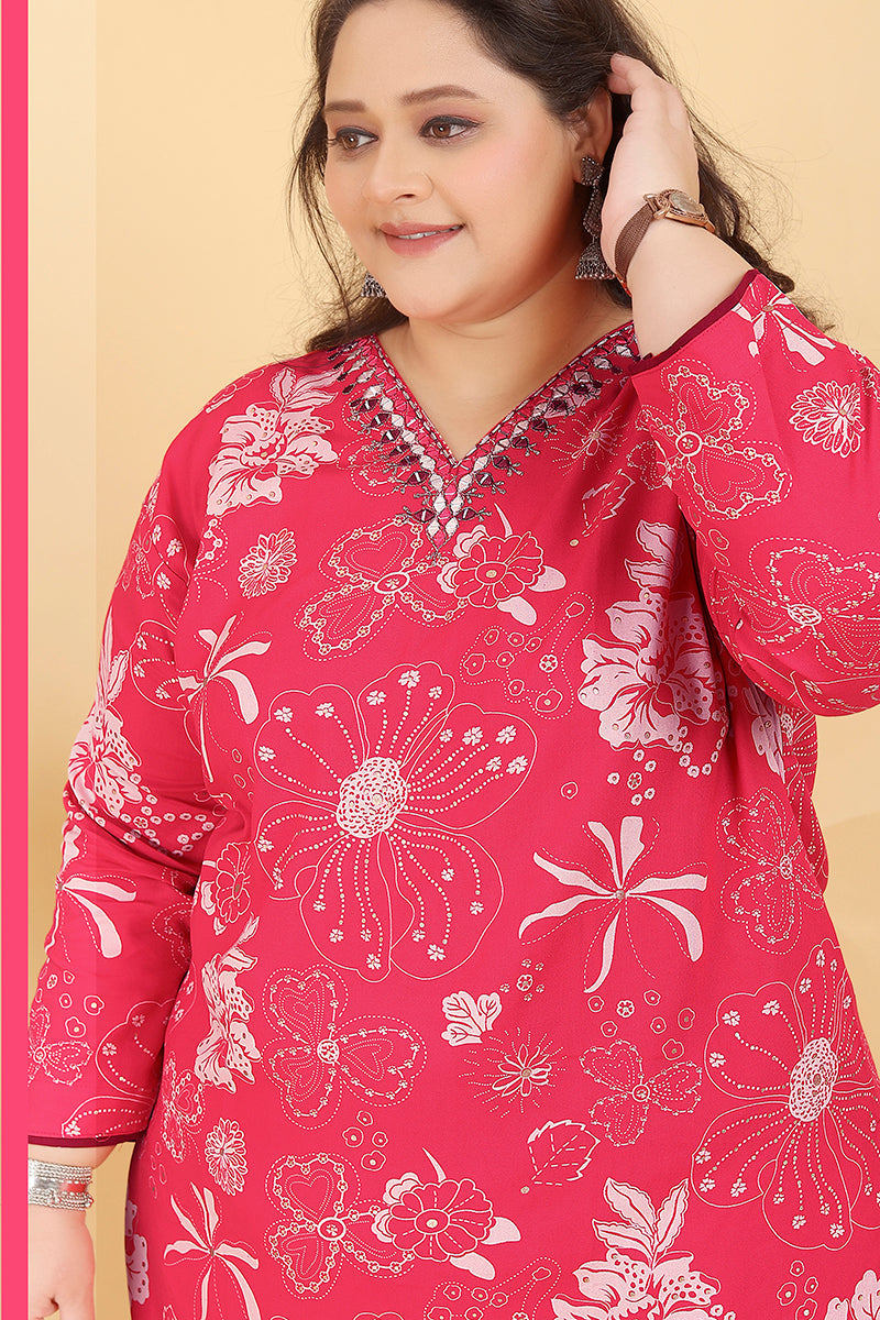 Pink Premium Rayon Hand Work Salwar Suit with Floral Print