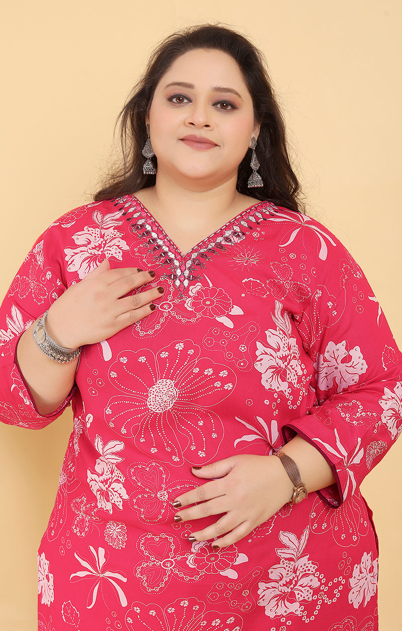 Pink Premium Rayon Hand Work Salwar Suit with Floral Print
