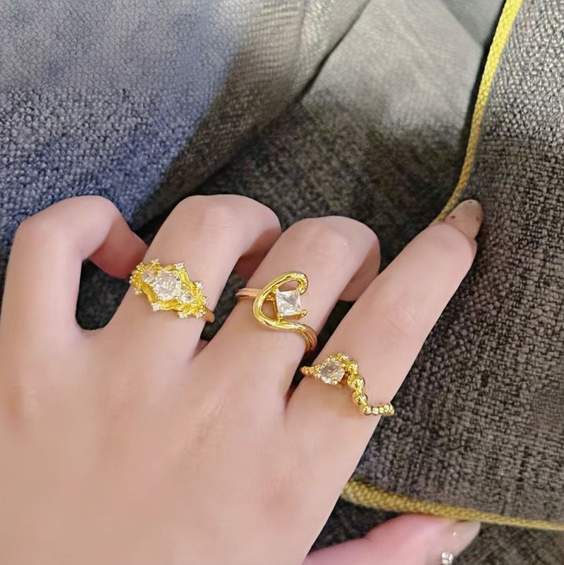 Geometric Zircon Adjustable Ring for Women Retro Minimalist Gold