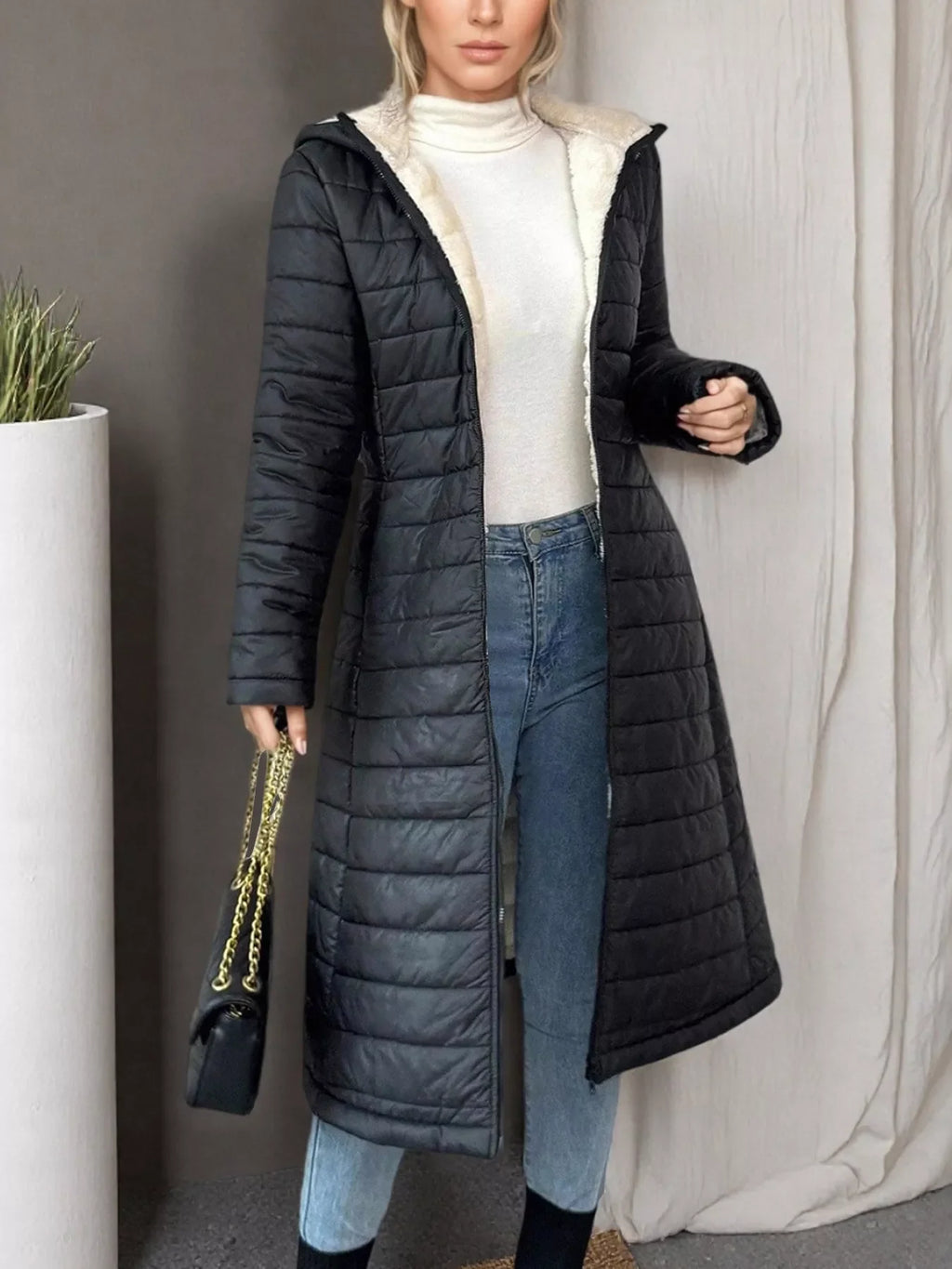 Zip Up Quilted Hooded Puffer Coat