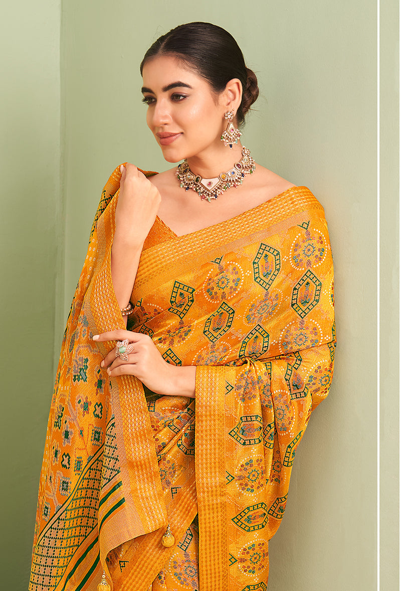 Amber Paisley Print Georgette Saree for Ceremonial Occasions