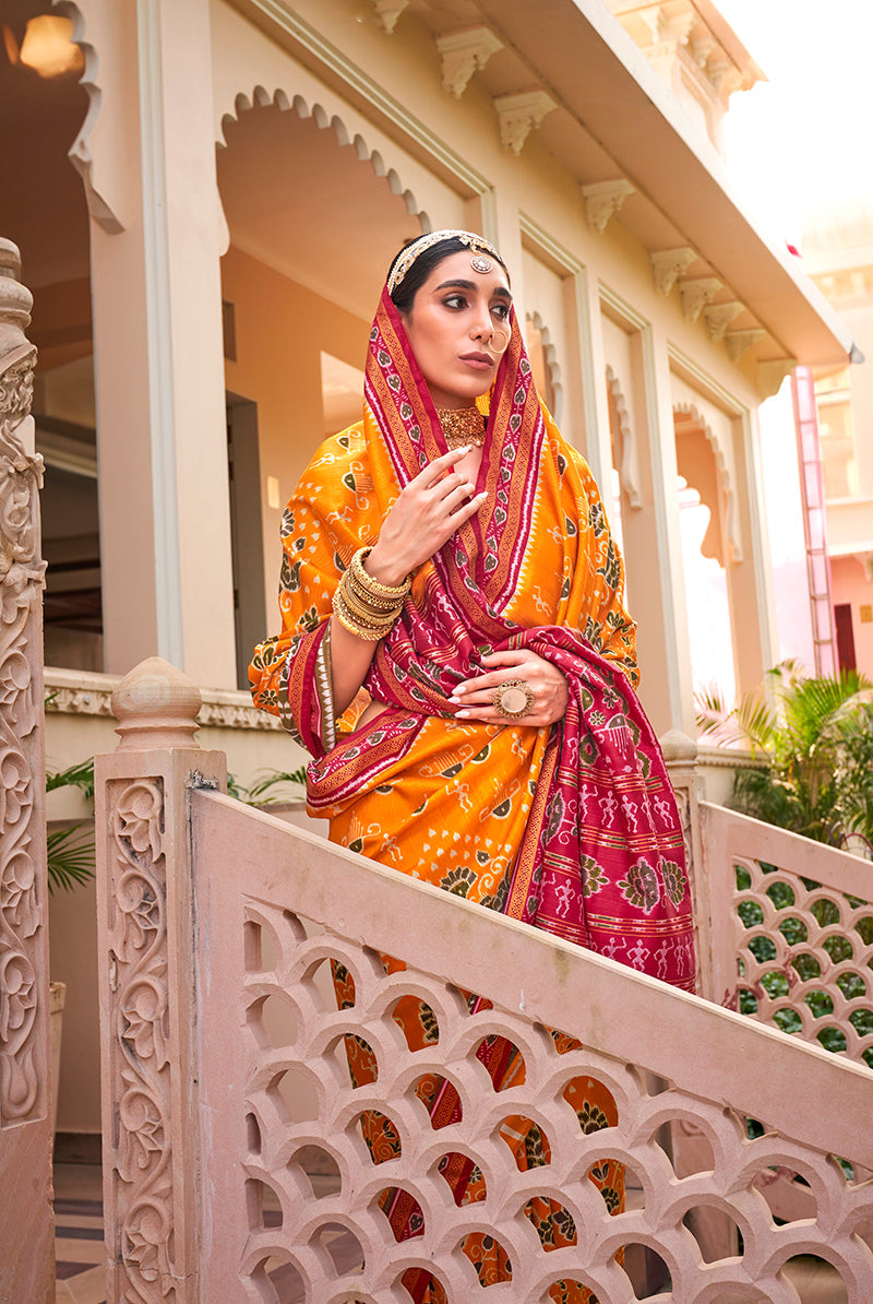 Amber and Maroon Printed Silk Classic Ethnic Saree for Women