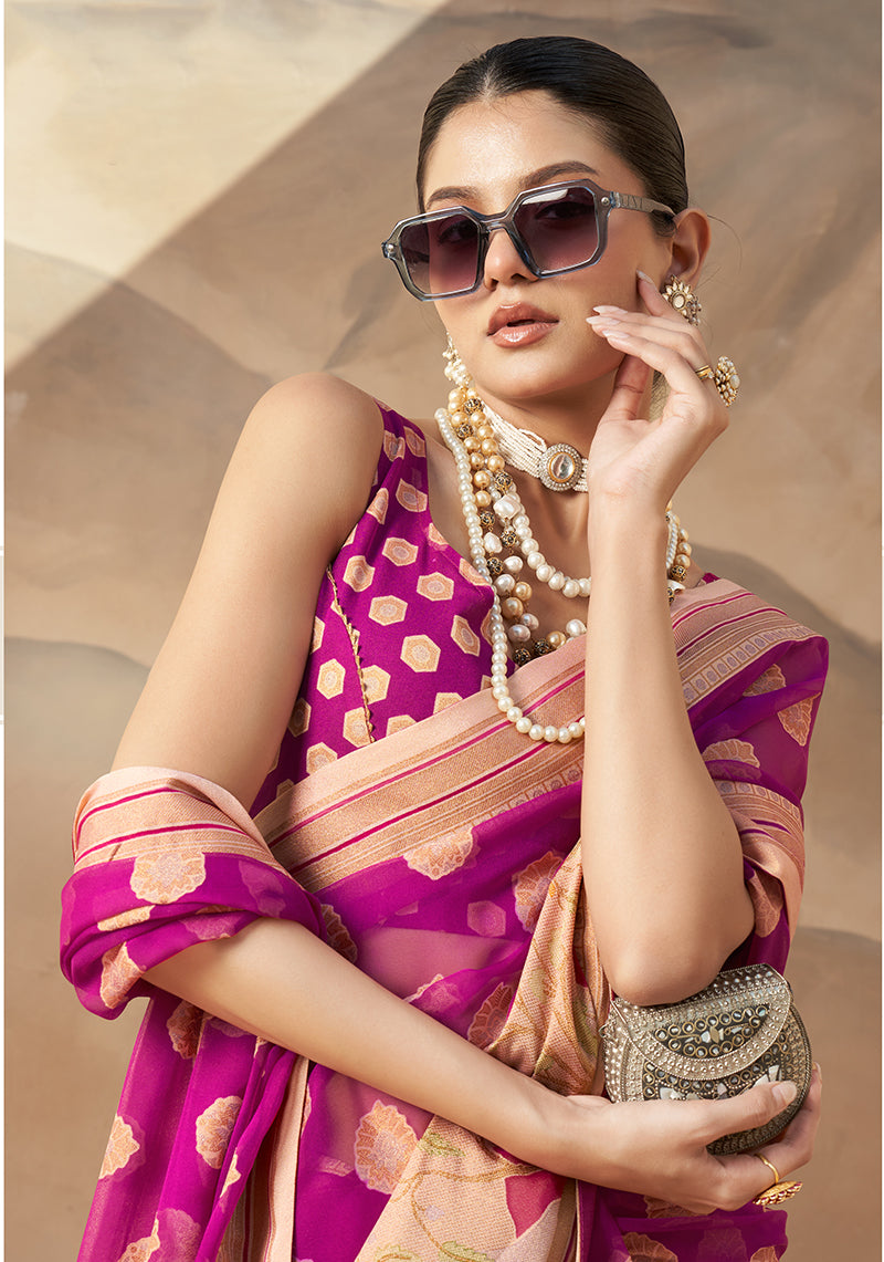 Magenta and Rani Georgette Zari Printed Classic Saree