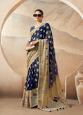 Classic navy blue georgette saree with elegant zari print work