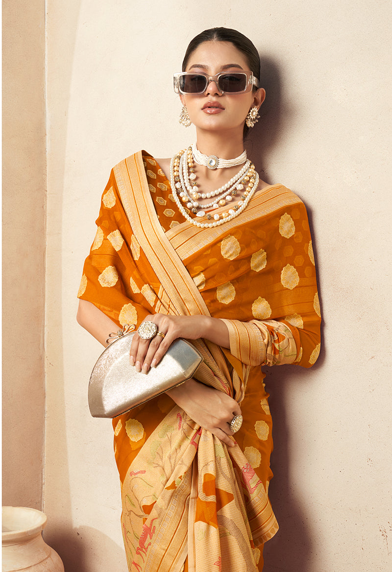 Orange Georgette Saree with Weaving Zari Detail