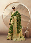 Green georgette saree with delicate weaving zari print
