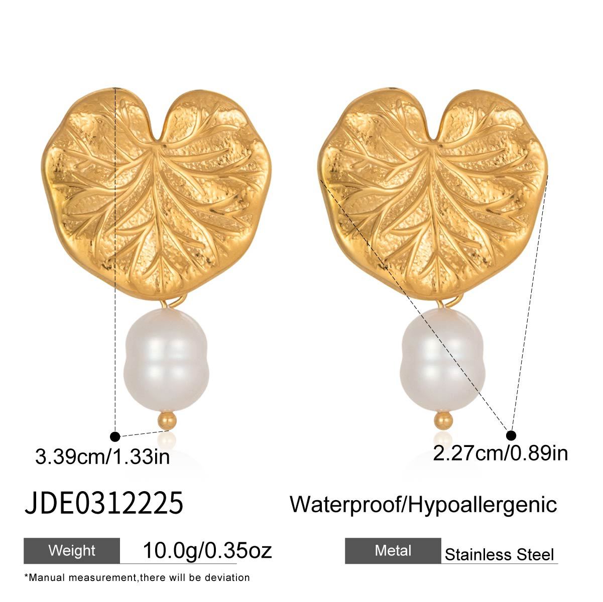 Freshwater Pearl Lotus Drop Earrings in Gold Stainless Steel