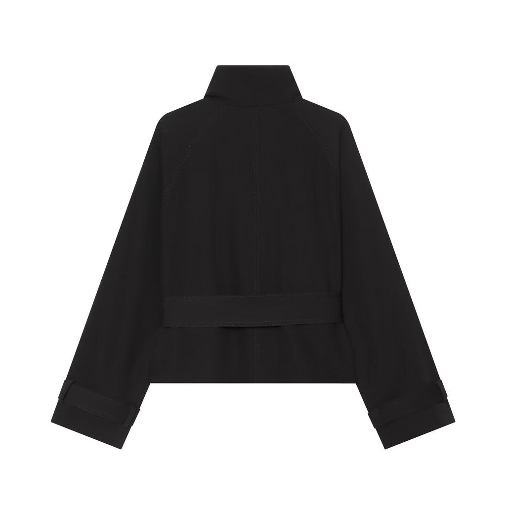 Cropped Double-Breasted Jacket with Gold Hardware