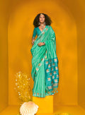 Monjolika Fashion Sea Green Handloom Silk Weaving Zari Designer Saree