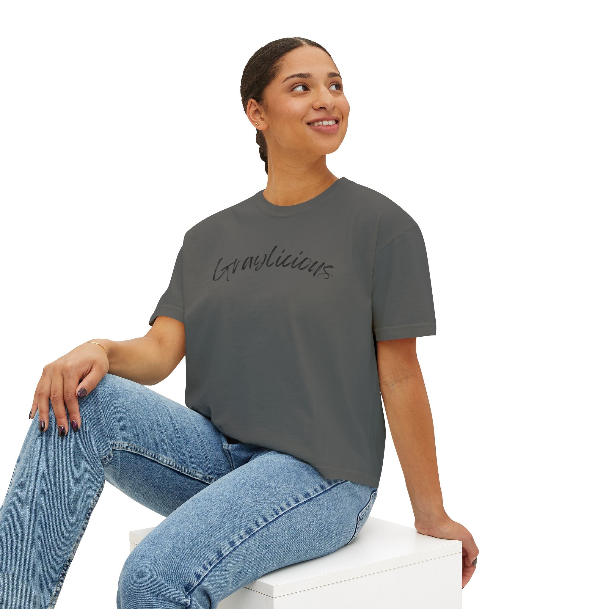 Women's Boxy Cotton Oversized Crewneck Short Sleeve Tee