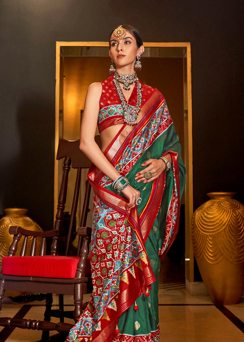 Dark Green Silk Patola Printed Classic Saree