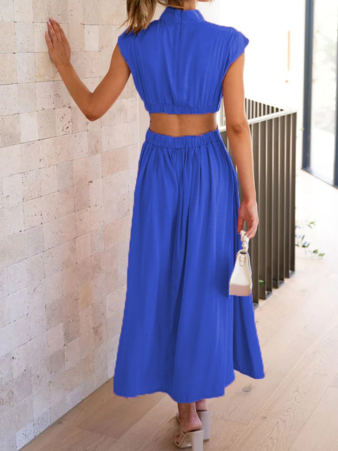 Modern Cutout Mock Neck Sleeveless Ruched Mini Dress