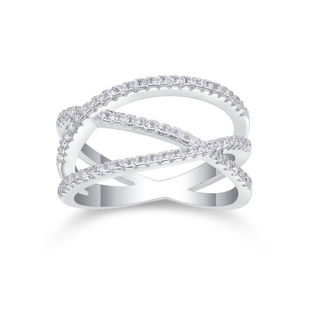 S925 Silver 4.2g Platinum Plated Moissanite Ring, 80pcs 1.0mm D VVS1 Criss Cross Band, GRA Certified US 5-9