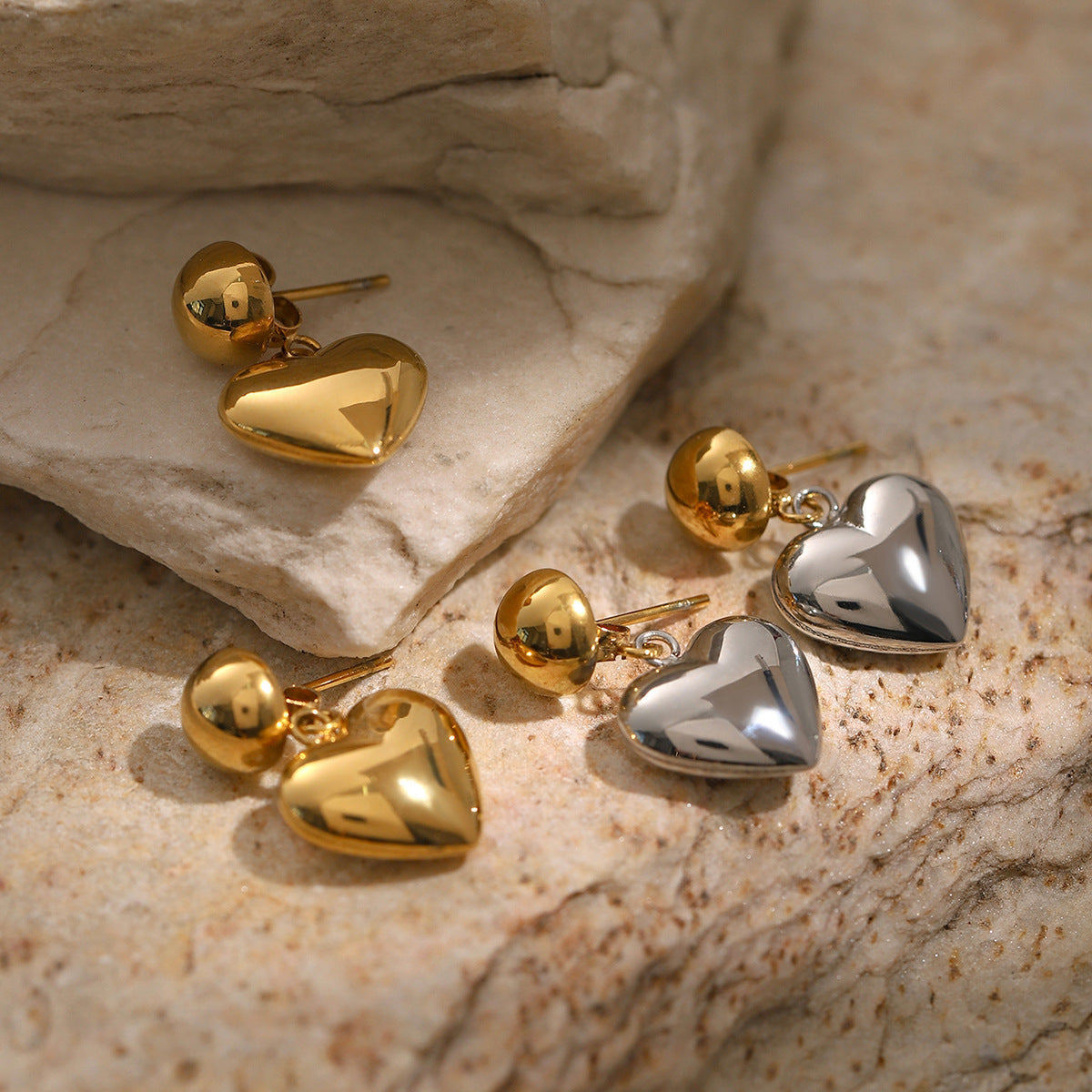 Stainless Steel Half-Hemisphere Heart Earrings For Women